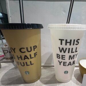 Starbucks Plastic cups w/message